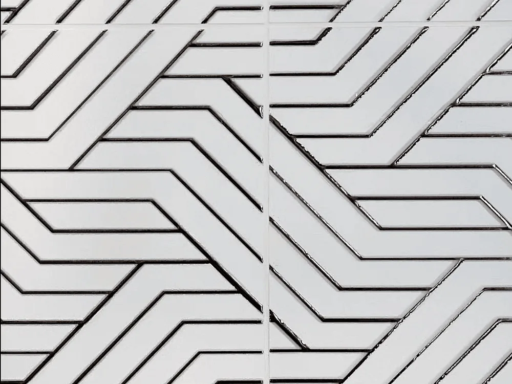 Close-up of precision-set geometric wall tile